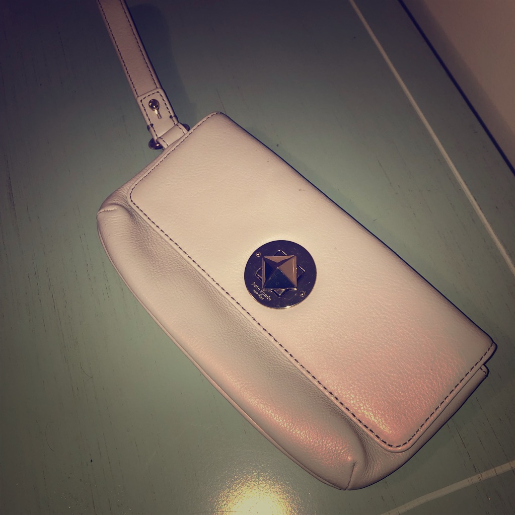 Dove Gray Leather Clutch With Wrist Strap